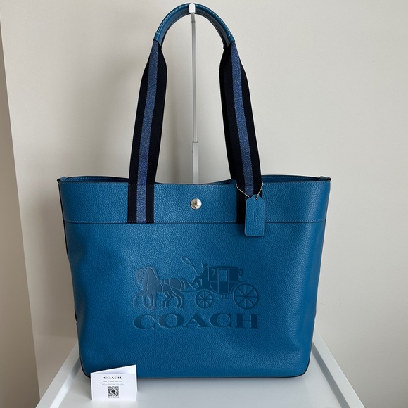 Coach Handbags - Coach Jes Tote Horse and Carriage Leather Silver Blue Jay 1896